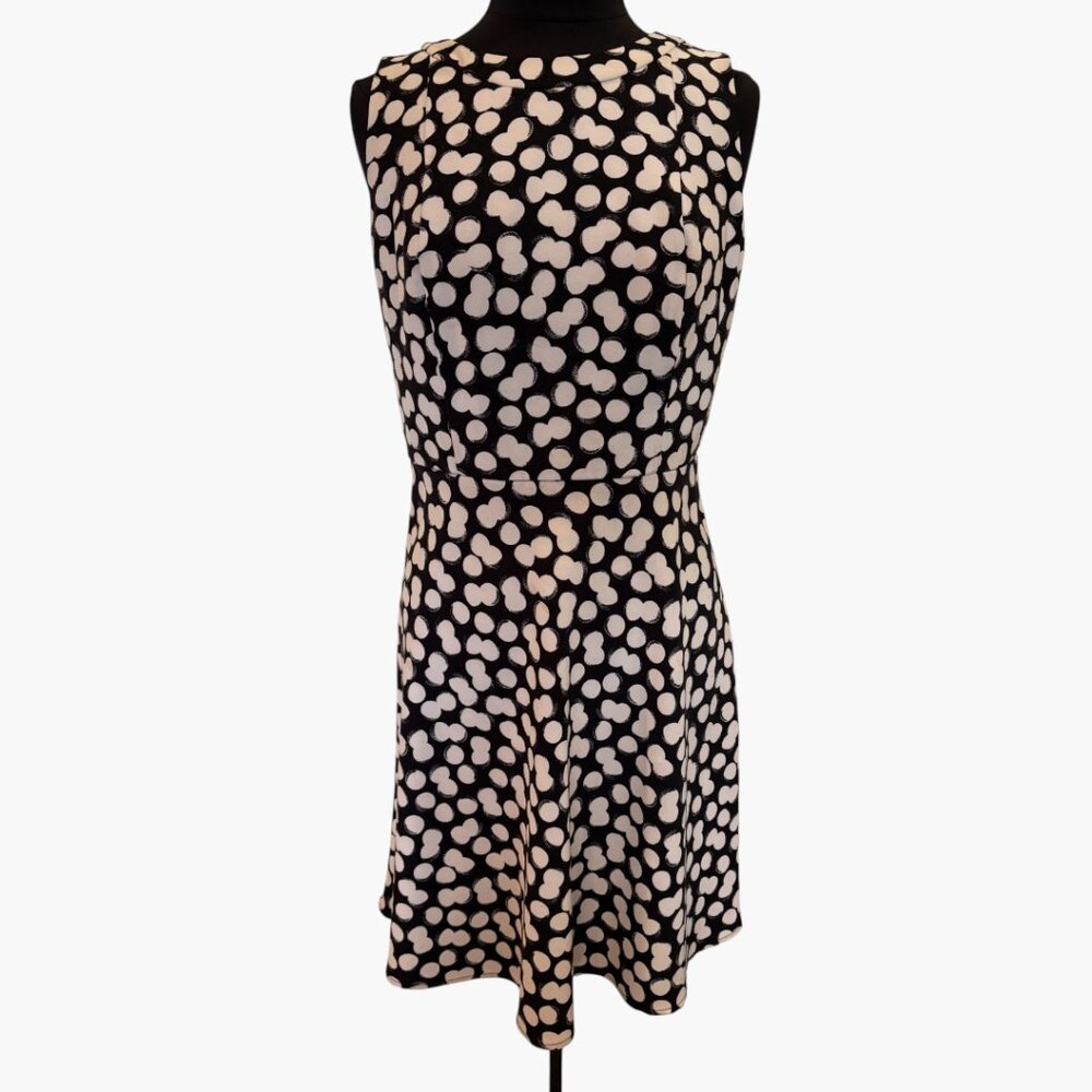 AB Studio black and white polka dot sleeveless A-line dress